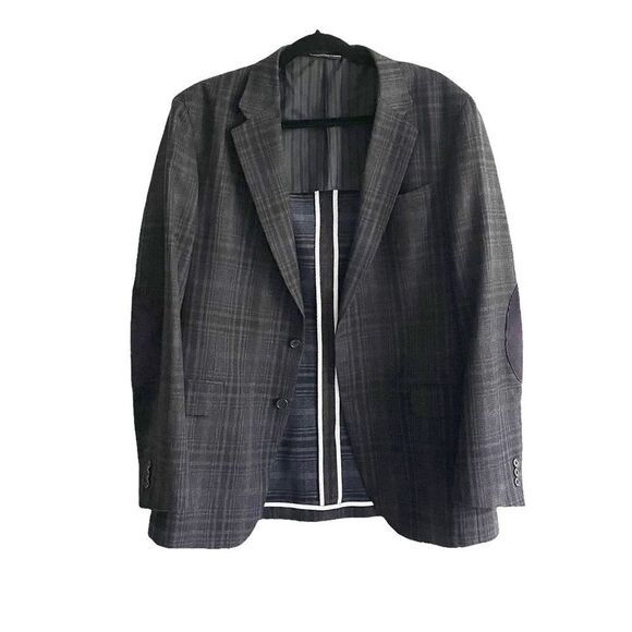 COPPLEY Wool Plaid Blazer Jacket Elbow Patches Blue 42L - Picture 3 of 13